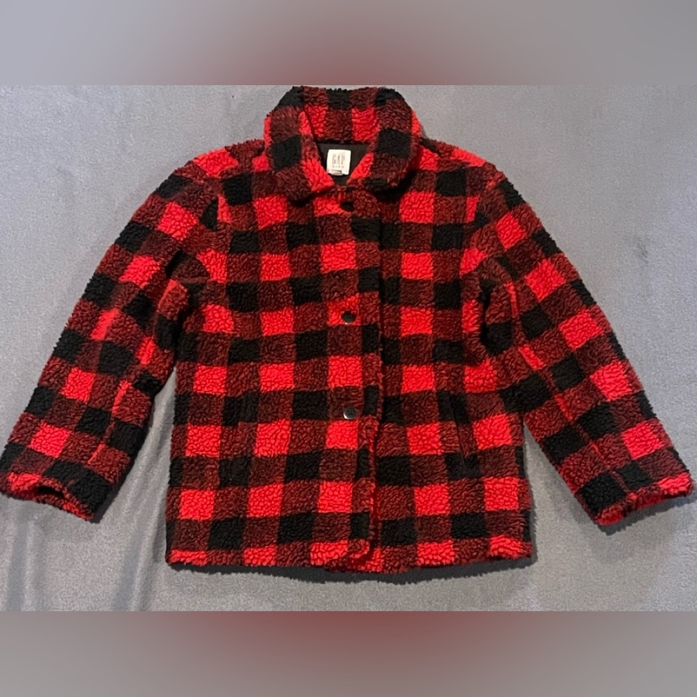 Gap kids sherpa plaid coat girls size‎ XL NWT red/black
